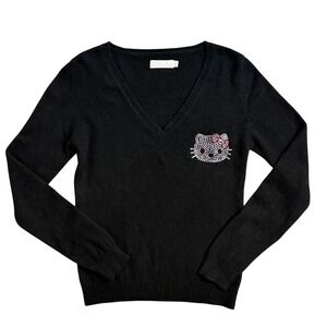 Victoria Couture V Neck Cashmere Sweater Hello Kitty Rhinestone Embellished L